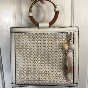 Aldo Crossbody Tote White Woven Look w/ Tassels